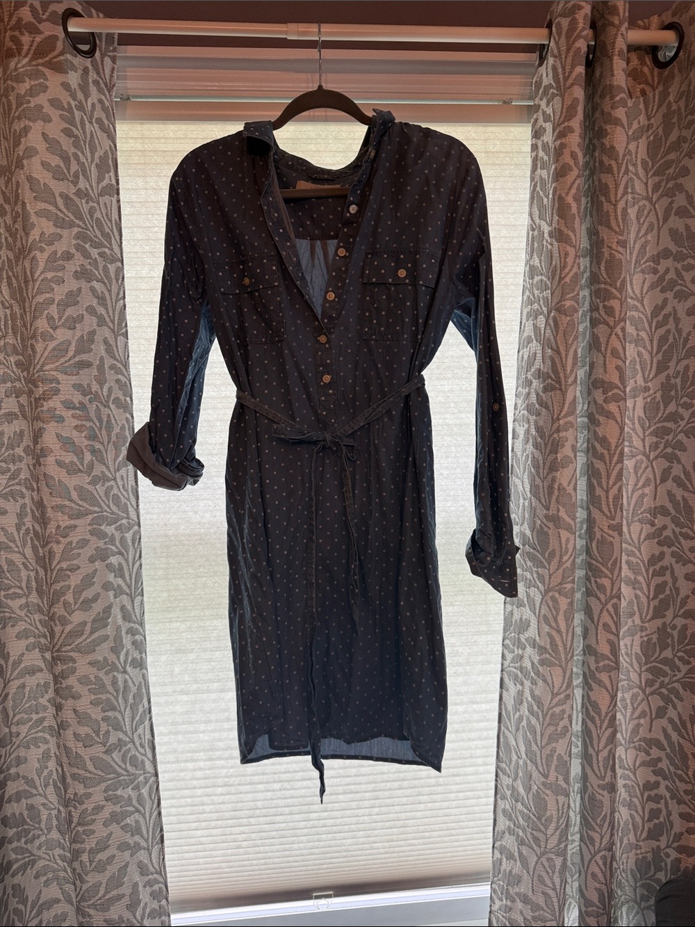 LOFT Navy Blue Polka Dot Button-Front Shirt Dress